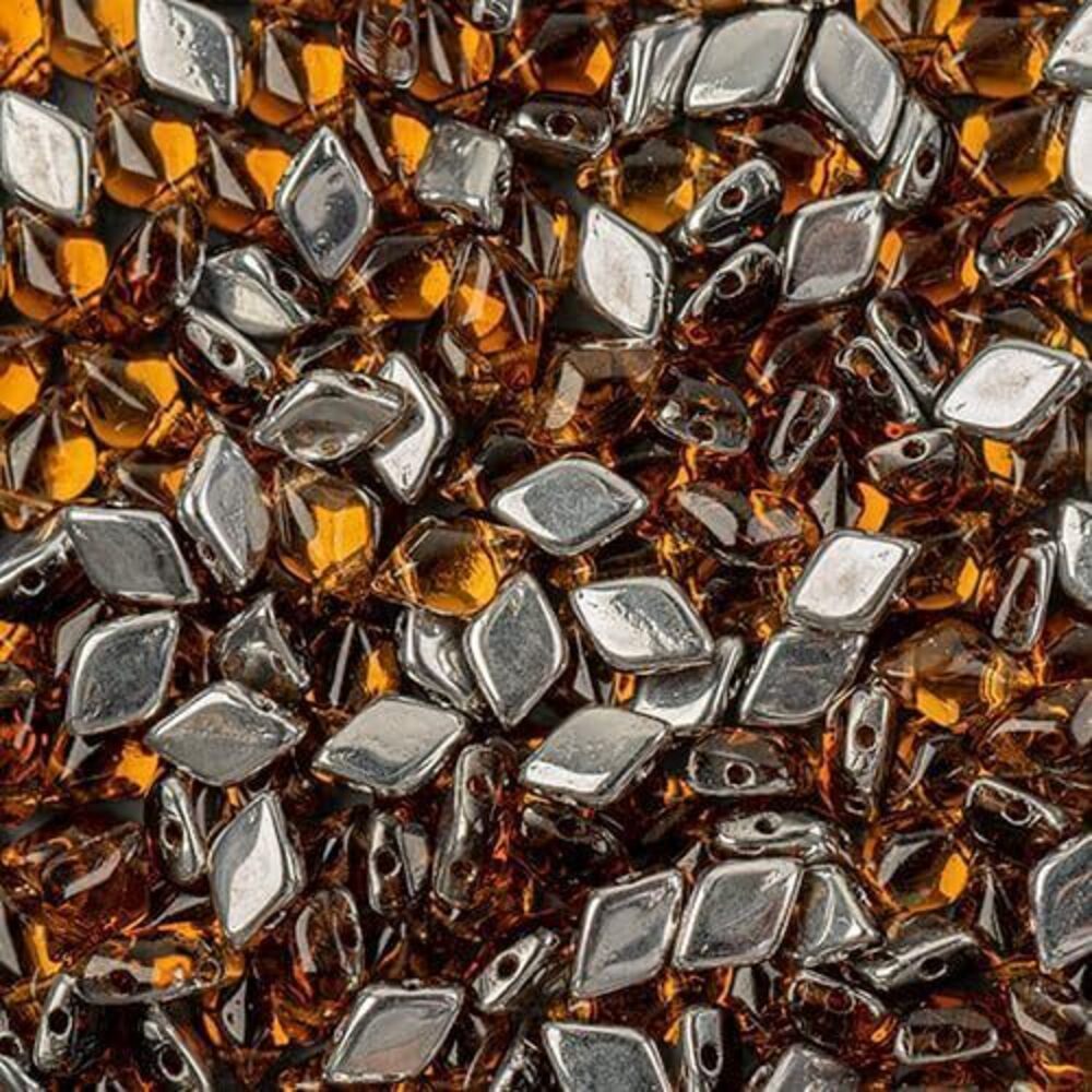 1582 Matubo Czech Gemduo 2-Hole, Dark Topaz Backlit, 50g
